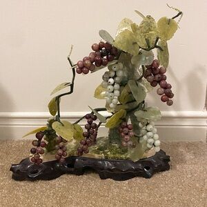 Vintage Stone Grape Vine Sculpture in Green and Red